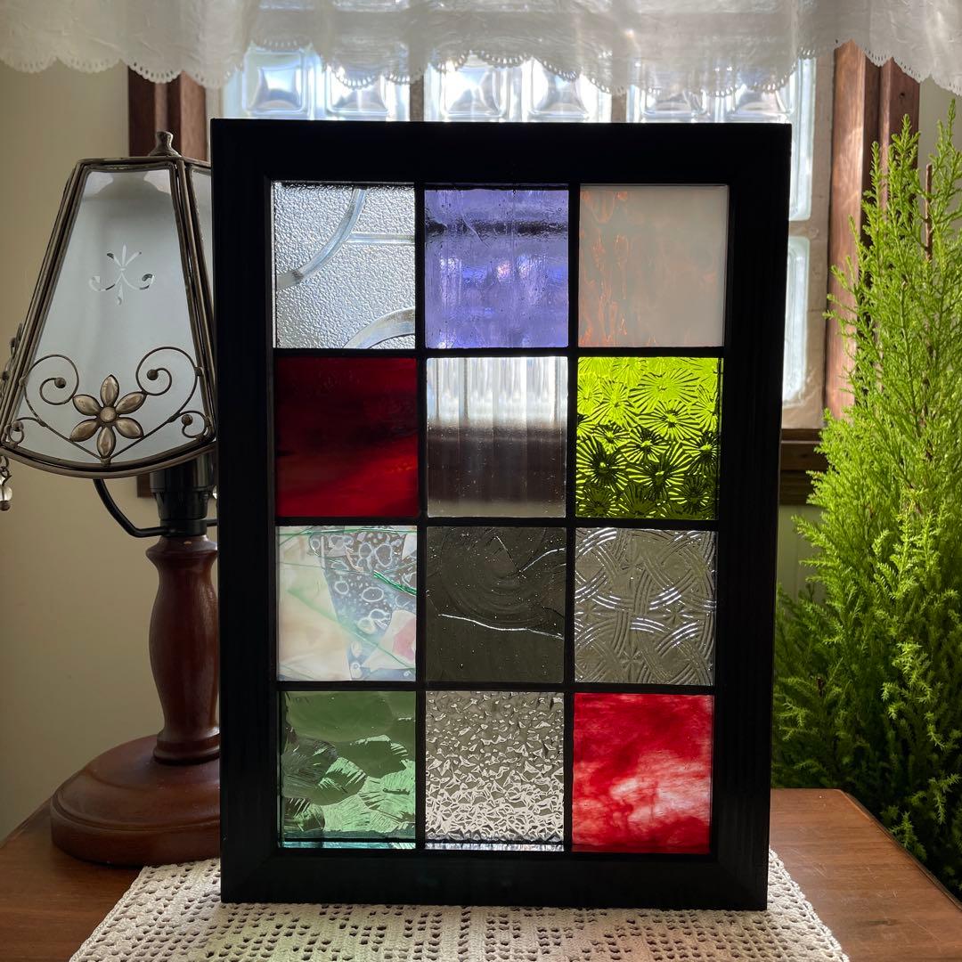 ステンドグラス　パネル　大正ロマン　和モダン　格子戸 ステンドグラス パネル 大正ロマン 和モダン 格子戸 その他インテリア