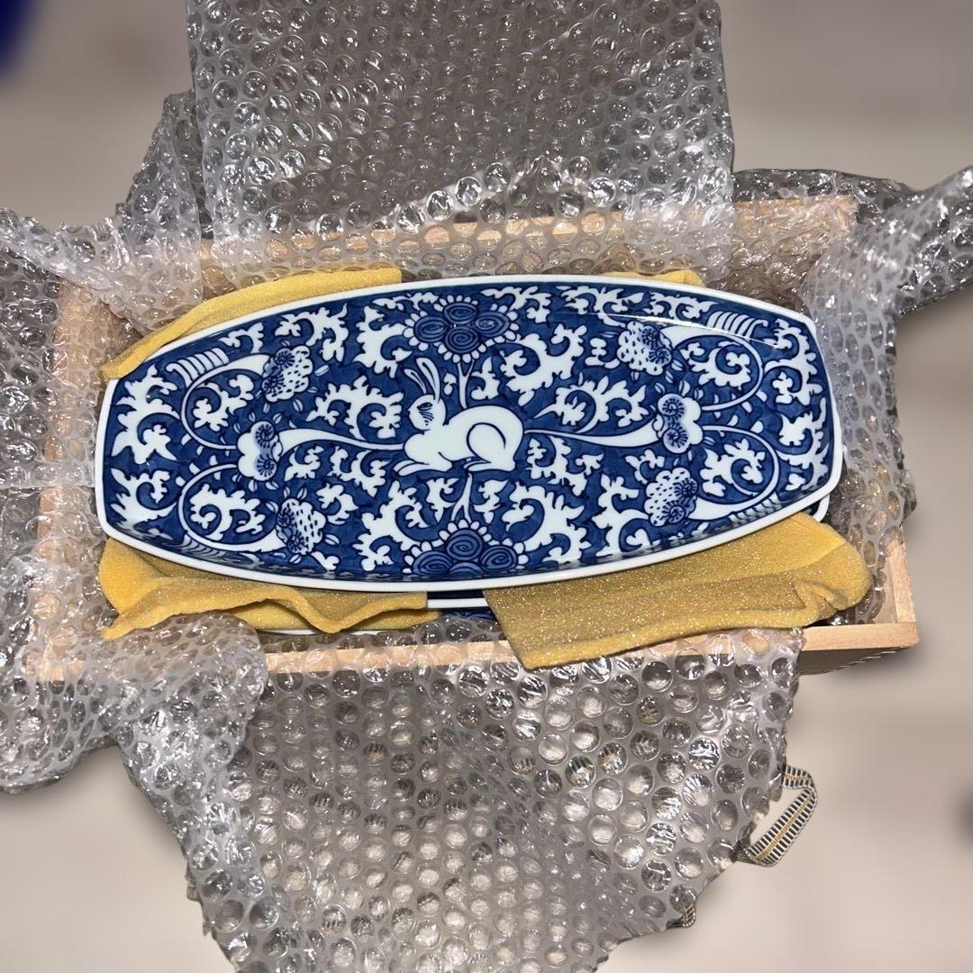 源右衛門 楕円形皿28cm 5枚セット 唐草模様 青白い花柄 有田焼 - メルカリ