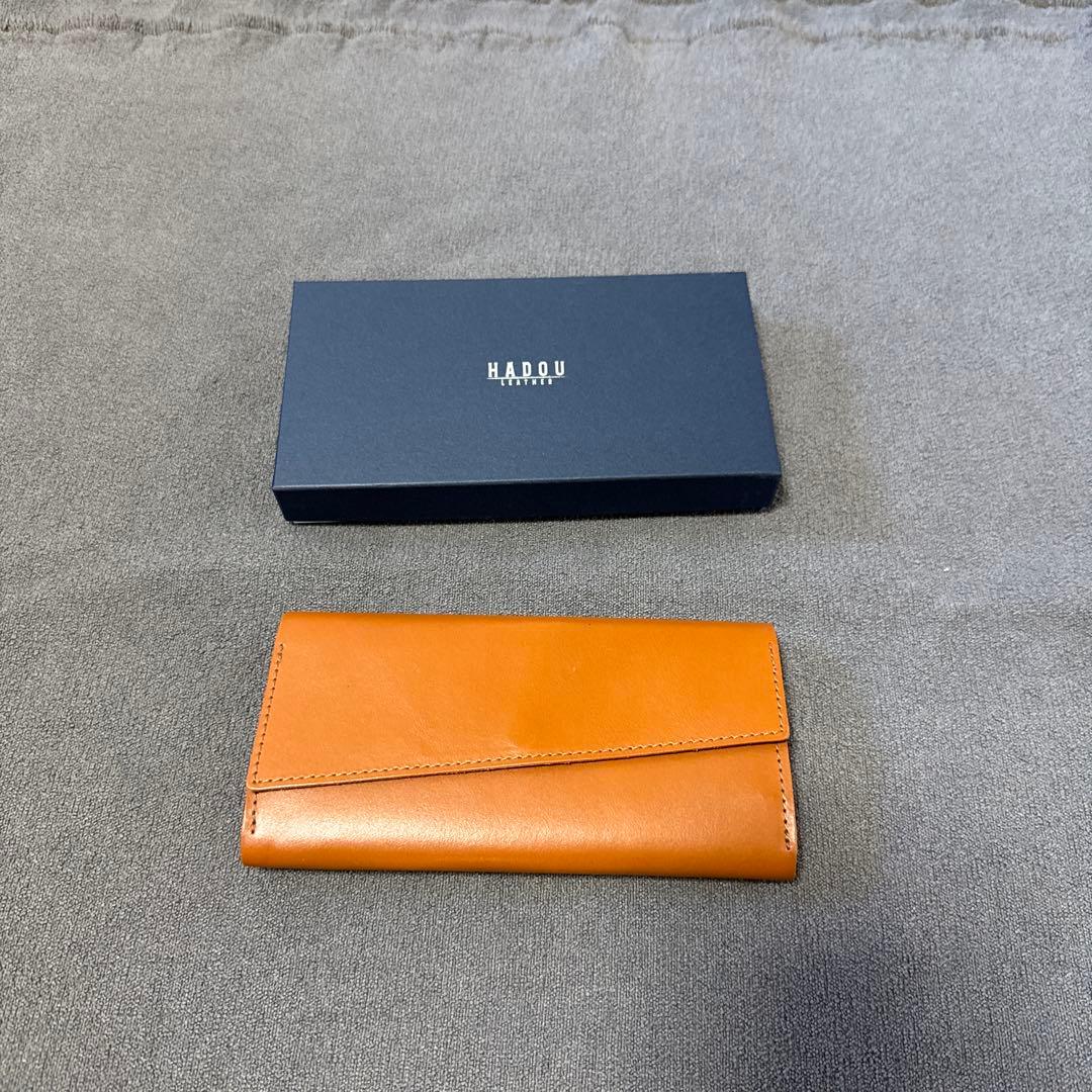 HADOU オレンジ レザー 長財布 MURA ソフトシュリンクレザー バイカラー ラウンドファスナー 長財布