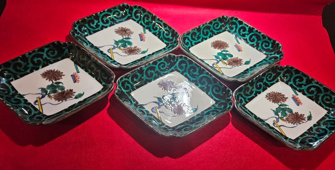 九谷焼 菱形陶器皿 5枚セット 5号皿揃（15.5cm） 古九谷風 5枚セット