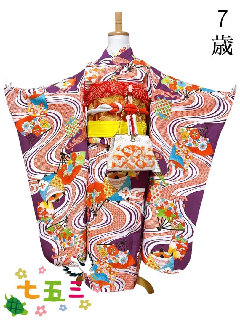 レトロ着物♡七五三　7歳　女の子　フルセット　一式　紫系 楽天市場】【レンタル】七五三 着物 7歳 フルセット レンタル 7girl