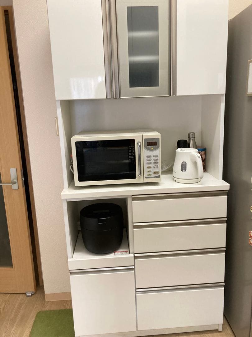 食器棚 キッチンボード 90cm レンジ台 キッチン収納家具 艶あり鏡面ホワイト moca company キッチンボード 90cm 鏡面 食器棚 おしゃれ キッチン収納