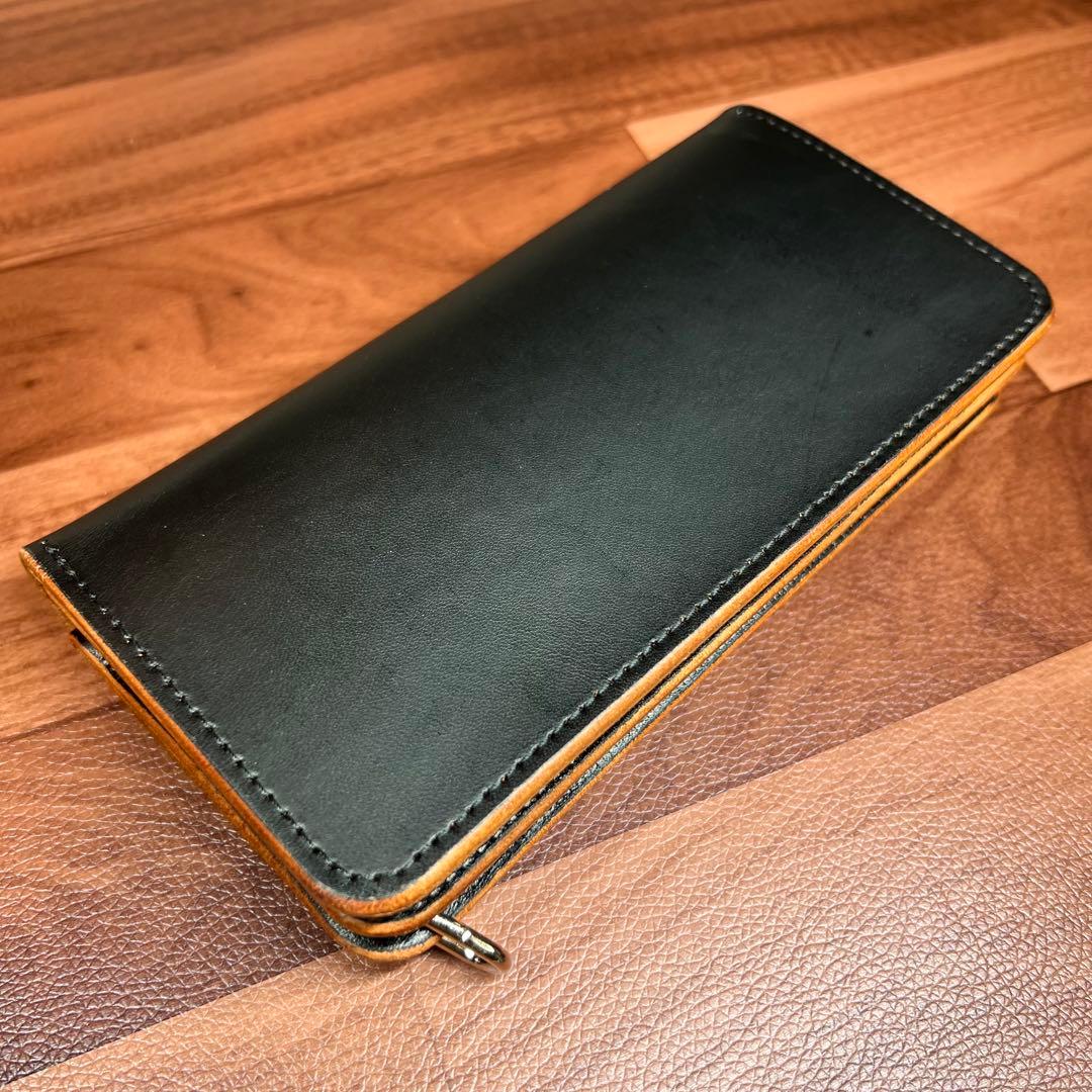 トラッカーウォレット ロング 3層】 北米ステア ブラック 茶芯 シルバー