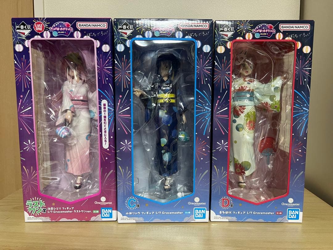 一番くじ　ぼっち・ざ・ろっく！　後藤ひとり　山田リョウ　喜多郁代　フィギュア 浴衣姿の後藤ひとり、伊地知虹夏、山田リョウ、喜多郁代が一番くじ新美